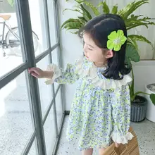 Платье с цветочным принтом в Корейском стиле для девочек модные хлопковые весенние платья для девочек От 1 до 6 лет, PP969