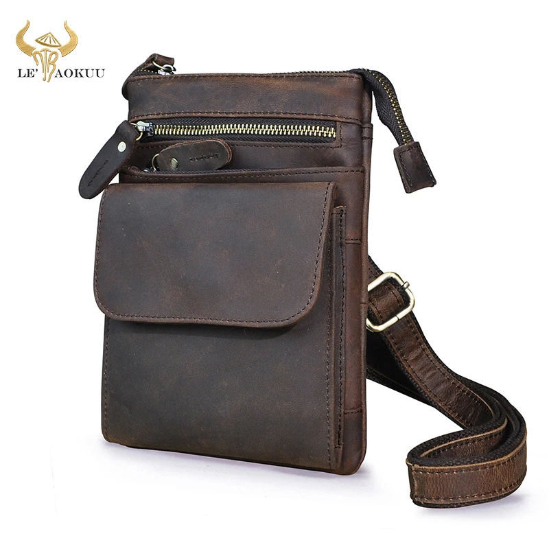 Top Quality Original Leather Mens Multifunction Vintage Casual Messenger Shoulder Mochila Bag Design Belt Waist Pack Bag 6553