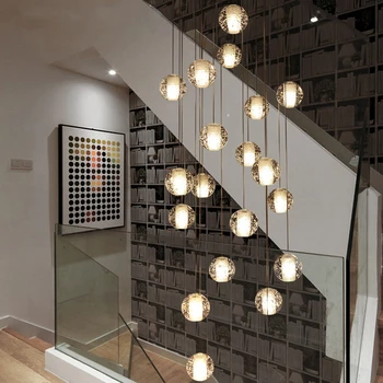 

Modern Crystal Glass Ball LED Pendant Lights Fixtures Multiple Staircase Lamps Bar Hanging Lamp for Hotel Villa Duplex Apartment