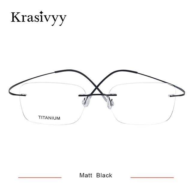 Krasivyy Pure Titanium Rimless Glasses Frame Men Prescription Eyeglasses Germany Women Myopia Optical Frame Screwless Eyewear Matt Black