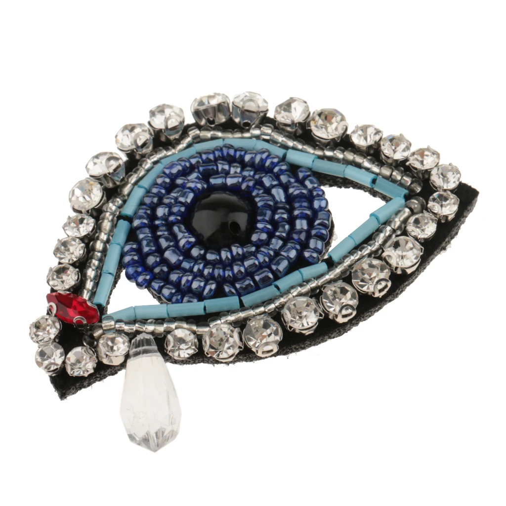 2 Pieces Beaded Eyes Rhinestone Applique Patch DIY Sewing Embellishment