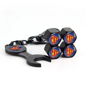 

Anti Theft Car Wheel Tire Valve Stem Air Caps Superman Bike Type Valve Dust Caps + Wrench Key Chain Ring Accessories