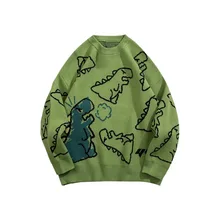 

Long Sleeve Women's Sweater Solid Dinosaur Printed Knitted Sweater Loose Casual Oversized Knitted Pullover