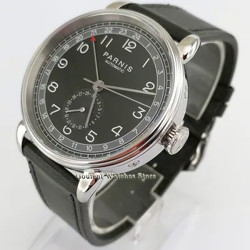 

Parnis watches men 42mm GMT Clock Top Brand Mechanical Man Watch Silver Watch Case Date Leather Automatic Men Wrist Watch