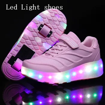 

Two Wheels Luminous Sneakers Blue Pink Led Light Roller Skate Shoes for Children Kids Led Shoes Boys Girls Shoes Light Up Unisex