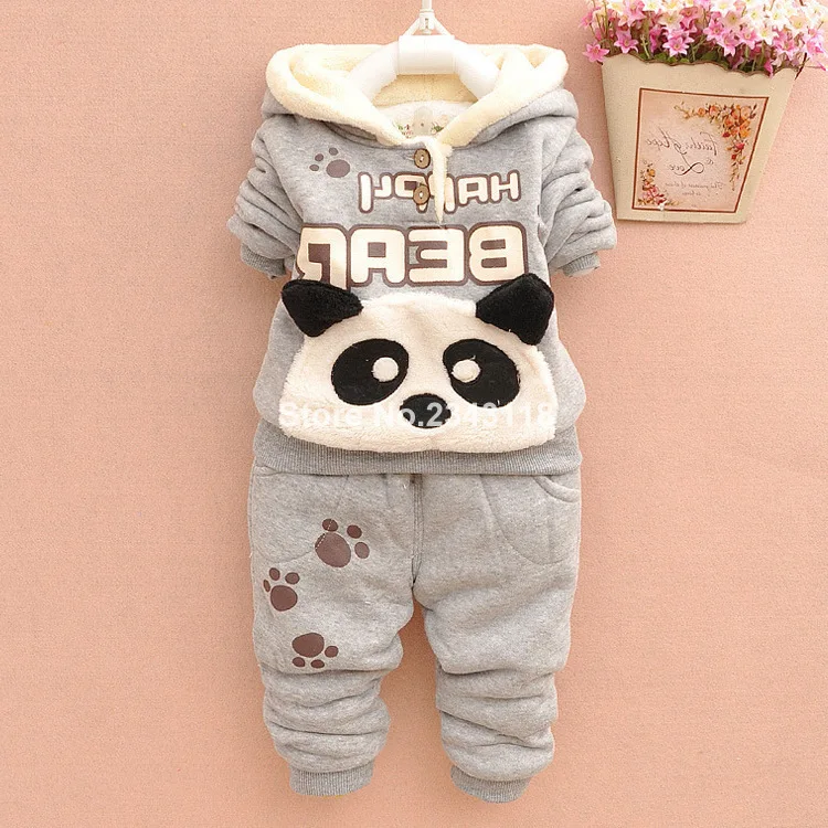 

2019Autumn Winter New Fashion Children's Suit Bear Plus Velvet Jacket +pant Kids Suit Explosion 0-4 Ages Yellow Gray Color