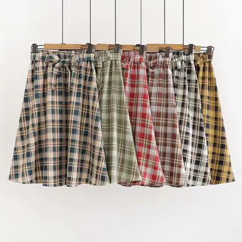 

Spring Skirt Women Vintage Plaid Pleated Skirts Womens Casual Ladies High Waist Long Skirt Summer faldas mujer moda 2020