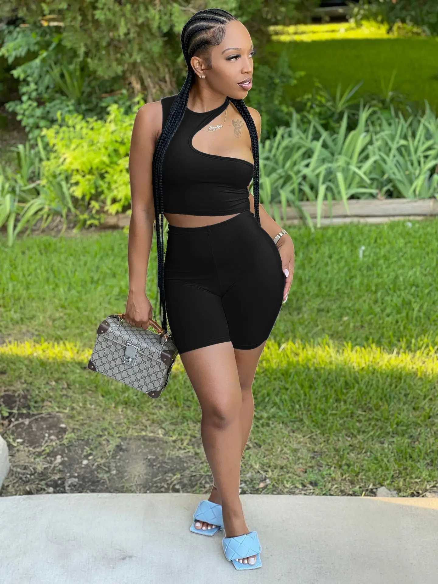 Ronikasha Women Biker Shorts Set 2 Piece Set Summer Short Sleeve Collarless Casual Jogger Cycling Suit Sexy Clothes