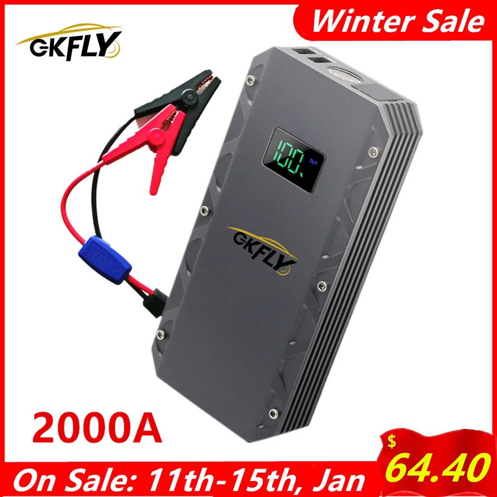 GKFLY Высокая мощность 24000 мАч автомобильный стартер 12V 2000A портативное пусковое