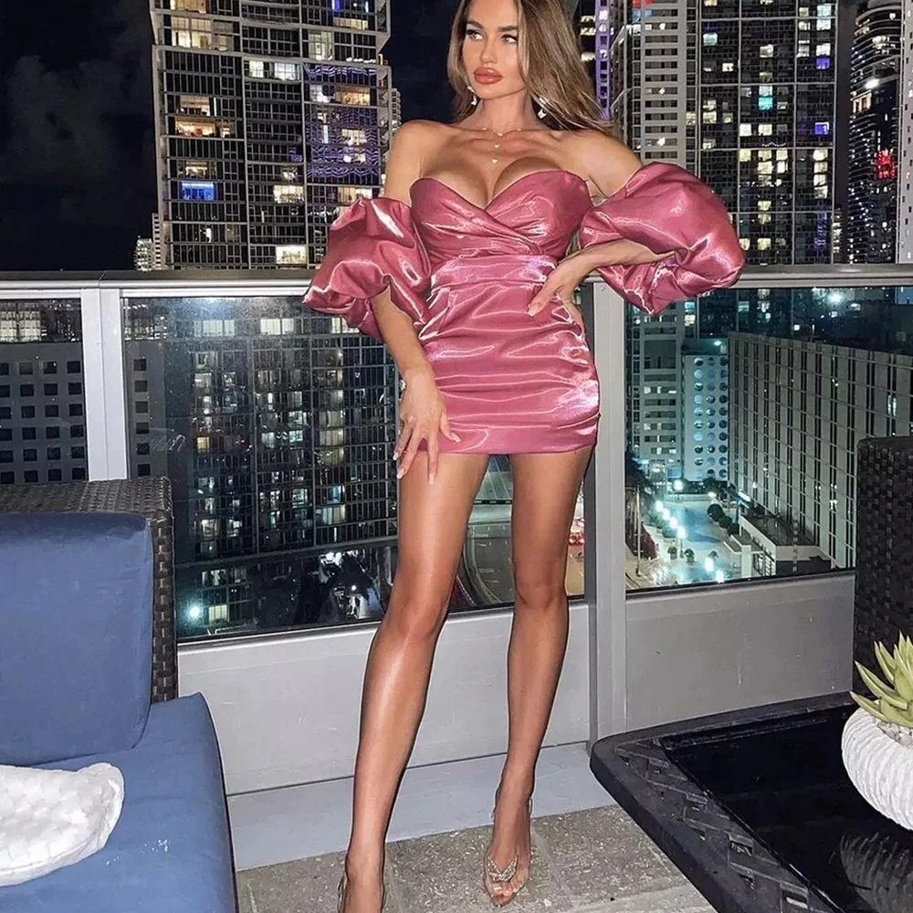 Pink Sexy Off The Shoulder Pleated Mini Cocktail Party Dresses Strapless Woman Short Homecoming Dress For New Plus Size