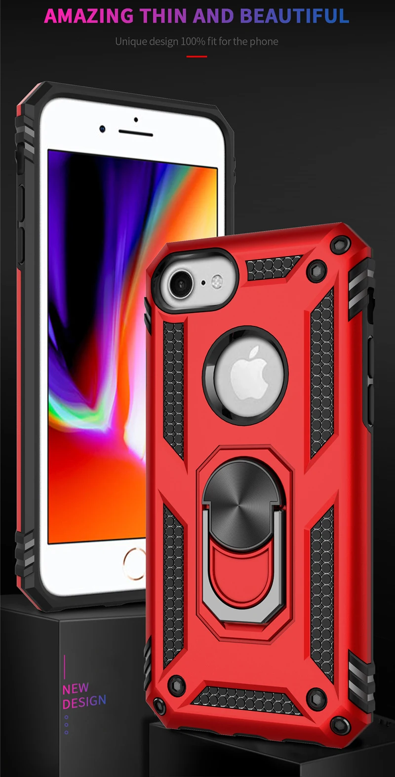 Роскошный чехол с магнитным кольцом для iphone 7, 8, Прочный противоударный чехол с подставкой для iphone 6, 6 S, 7, 8 Plus, чехол
