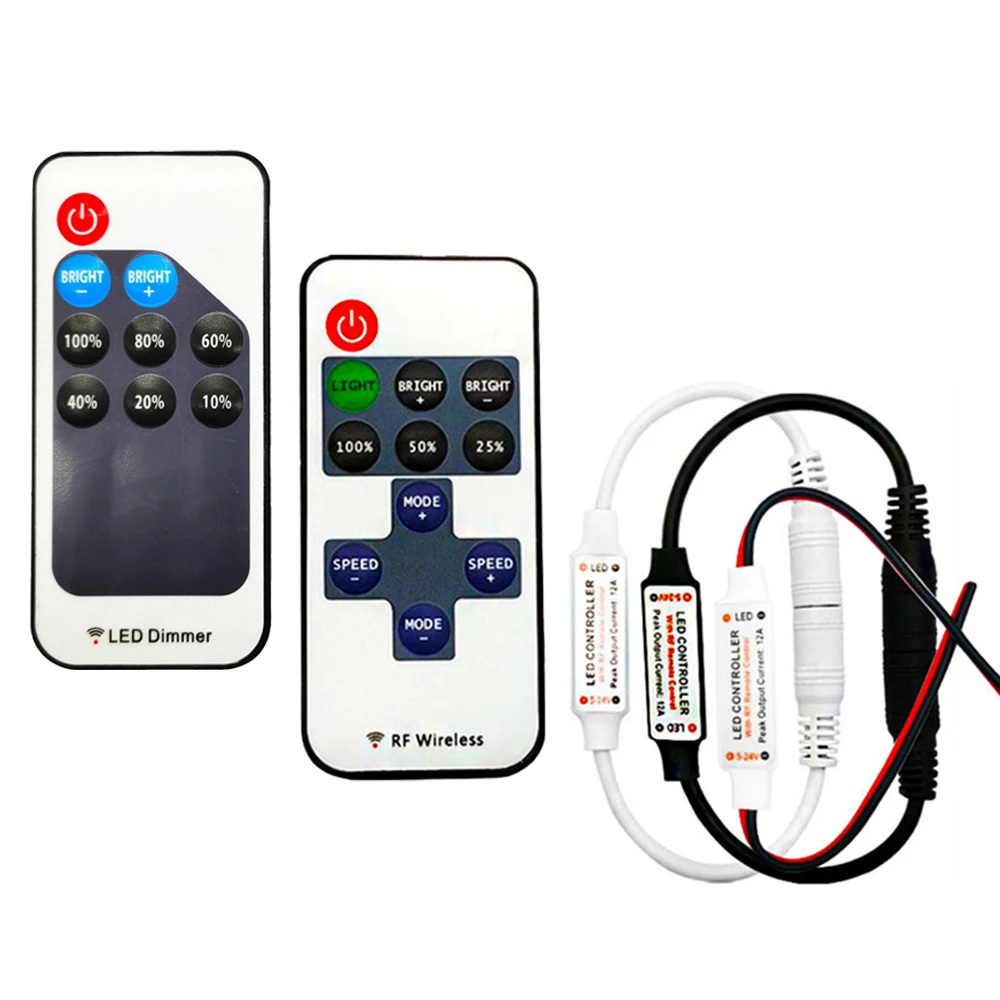 DC5-24V мини 9 ключей 11 ключей LED диммер контроллер постоянного тока/провода с радиочастотным пультом дистанционного управления Беспроводной для 5050 5730 3528 один Цвет полосы светильник - изображение