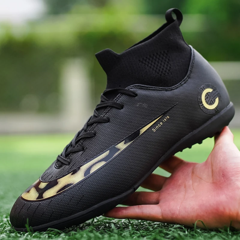 Najtaniej Wysokie buty piłkarskie dla mężczyzn zielone białe kryte murawy Futsal trampki męskie buty sportowe knagi oryginalne chłopięce korki dziecięce