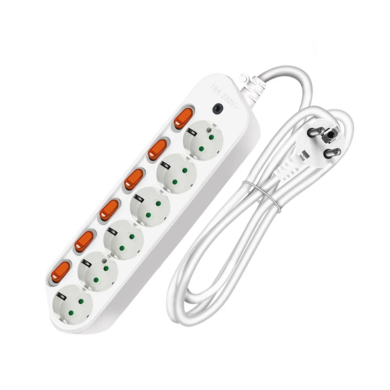 

Multi-function Socket Europe Power Strip Grounding Double break switch with indicator light 1.5/2.5M Power Extension Cord Socket