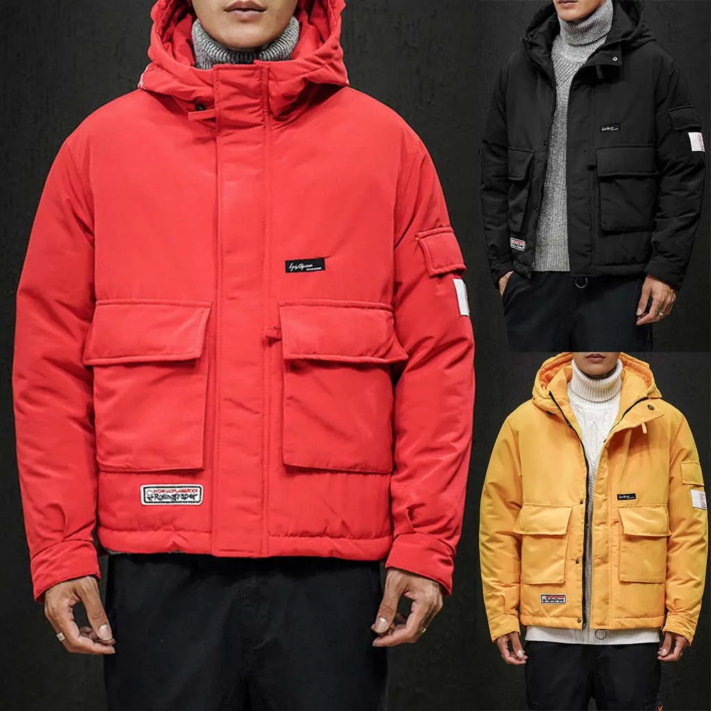 Лыжная парка, мужская зимняя куртка с несколькими карманами, с капюшоном, толстая зимняя куртка, Мужская куртка в стиле хип-хоп, Мужская Уличная ветровка большого размера