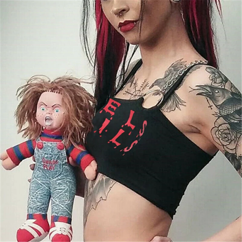 

Women Angels Devil Letter Strap Tank Tops 2019 Female Slip Crop Tops Sexy Camis Club Camisoles Black Ladies Short Tight Shirt