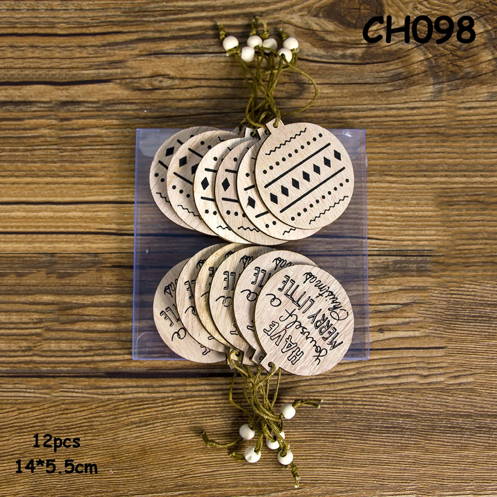 CH098 12 шт./кор. Творческий Рождественский деревянный чип Подвески Украшения Подвесные Подарки Рождественская елка украшения дерево ремесло украшения - Цвет: CH098