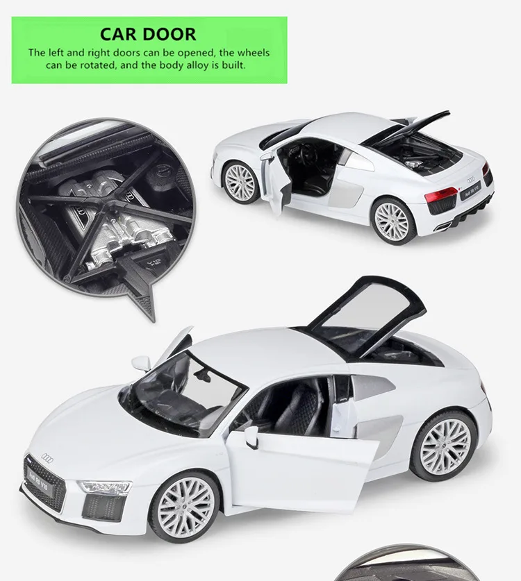 WELLY 1:24 Audi R8 V10 автомобиль спортивный автомобиль имитация сплава Модель автомобиля ремесла украшение Коллекция игрушек инструменты подарок