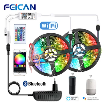 Led Strip Verlichting 5050 2835 12V Wifi/Bluetooth Rgb Tape Met Controller Waterdicht 5M 10M 15M Voor Slaapkamer Decoratie Led Strip Verlichting 5050 2835 12V Wifi/Bluetooth Rgb Tape Met Controller Waterdicht 5M 10M 15M Voor Slaapkamer Decoratie