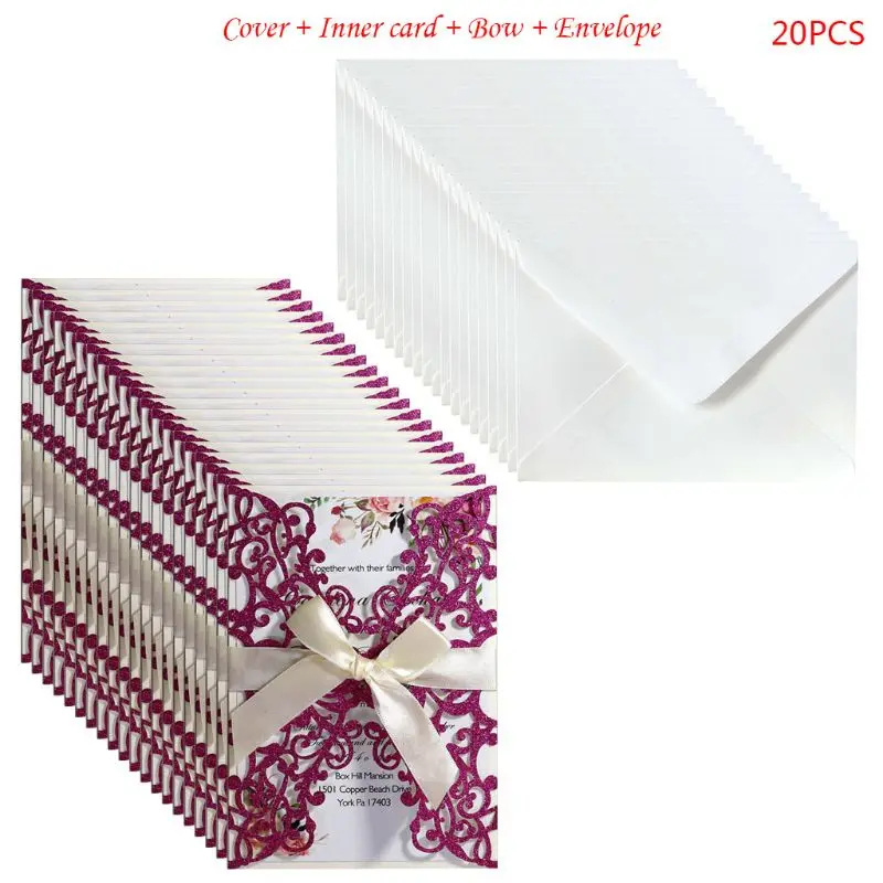  2020 New20 Pcs Glitter Wedding Invitation Cards Personalized Hollow out Cover Pockets - 4.00057E+12