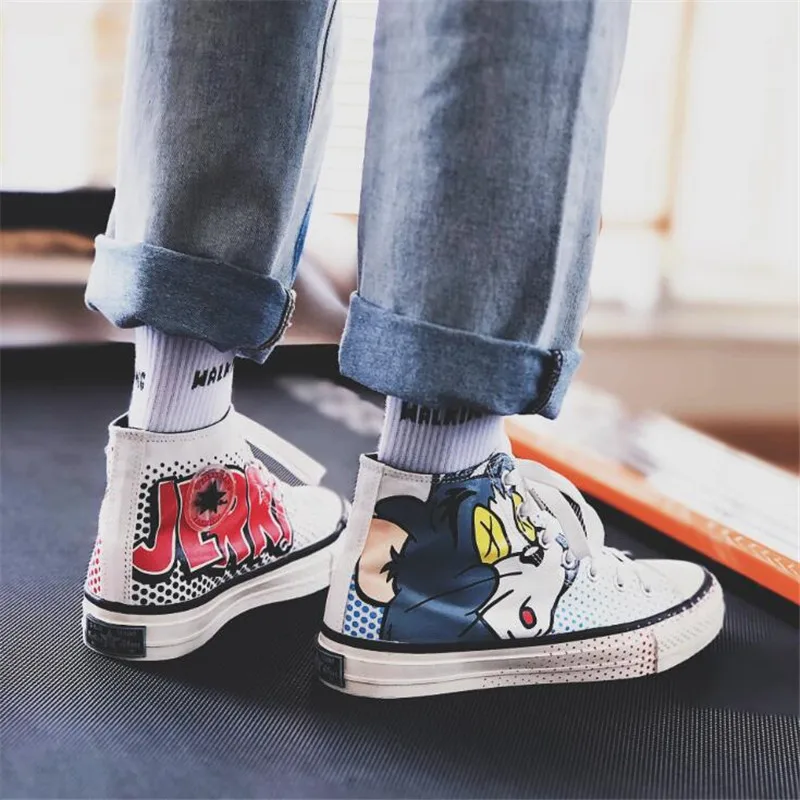 Anime Pikachu Pokemon Cartoon Plimsolls Cosplay Canvas Shoes Caricature Fashion Student Dunk High Black White Scrawl Board Shoes