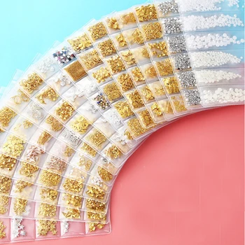 

Mix Designs Alloy Gold Nail Art Decorations Colorful AB Crystal Rhinestones For Nails DIY Retro Jewelry Charm Nail Ornaments