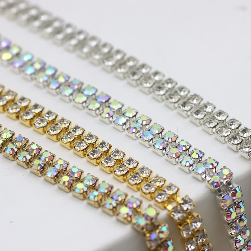 2 filas de diamantes cadena de copa de cristal AB, costura de diamantes de imitación de Color para vestido de novia, zapatos, decoración|Diamantes de imitación| AliExpress