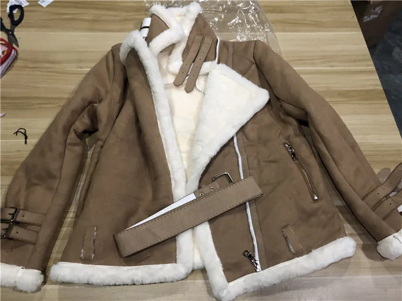 KoHuiJoo, Зимняя женская замшевая куртка, толстая, теплая, модная, на молнии, мотоциклетная, овечья шерсть, пальто, женское, овечья шерсть, пальто