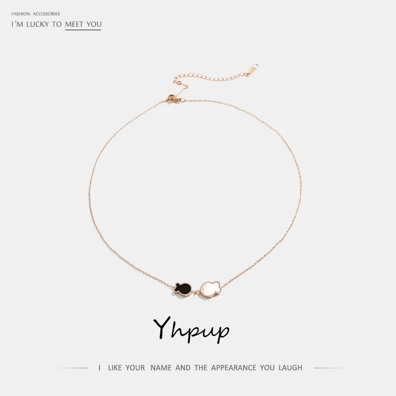 

Yhpup New Cute Natural Shell Couple Love Lucky Fish Necklace Rose Gold Stainless Steel Statement Necklace for Women Christmas Gift Jewelry Accessories