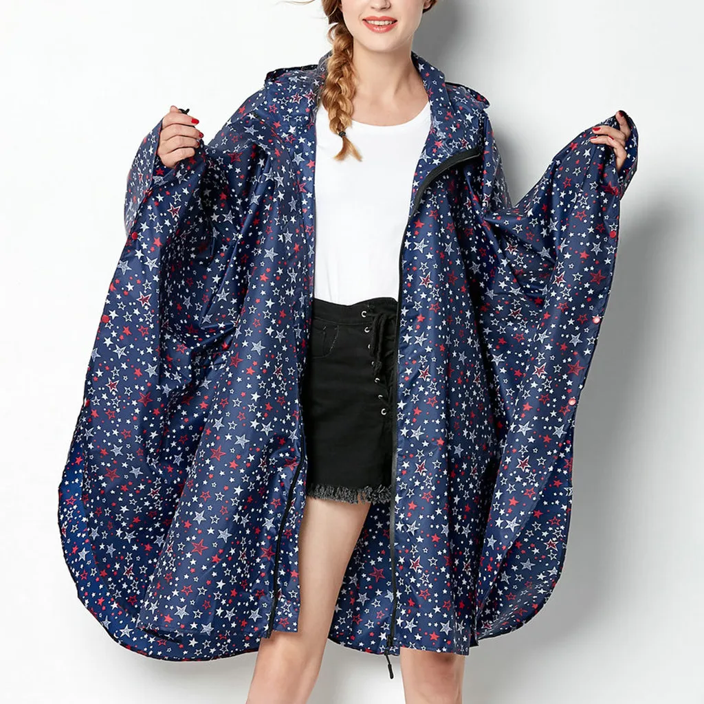 KLV женская верхняя одежда с капюшоном, водонепроницаемая ветрозащитная куртка, Женская куртка от дождя с принтом звезды, верхняя одежда, Прямая поставка, Dec.1