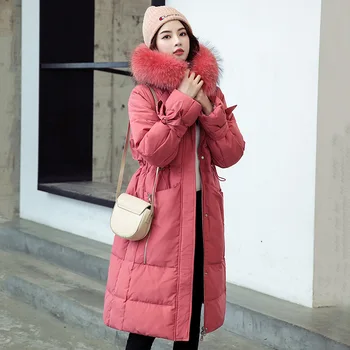 

Fashion Fur Collar Hooded Slim Fit Coat Women Long Thick Parka 2020 New Down Coat Winter Loose Coats Female Overcoat WM69