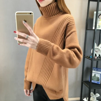 

Feminino And Winter New Loose High Collar Pullover Women's Middle Korean Bottoming Knitwear Thickened Student Trend