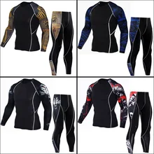 Мужское термобелье набор мужской одежды Рашгард комплект ММА тактика Леггинсы Фитнес Спортивная одежда компрессионное теплое нижнее белье база