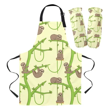 

Apron Kit Slender Loris Sloth Animals Kitchen Bib Oven Mitts for Cooking Gardening Woman Kids Aprons Cuff Baking Accessories
