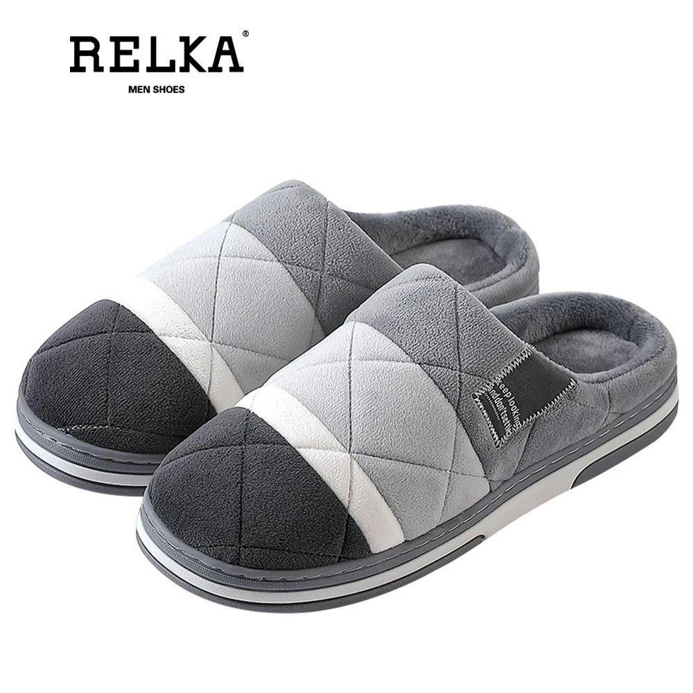 

RELKA New Fashion Striped Cotton Slippers Men's Spring Autumn Winter Indoor Non-slip and Cashmere Warm Men's Shoes T7