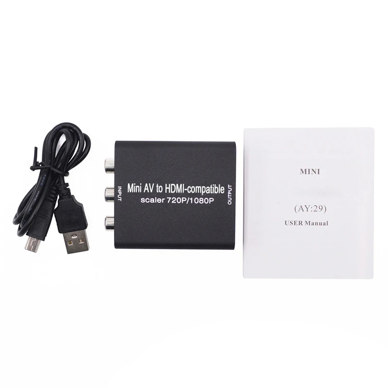 Преобразователь сигнала для ТВ/VHS VCR/ DVD 1080P RCA-HDMI-совместимый AV CVBS к HDMI-совместимый |