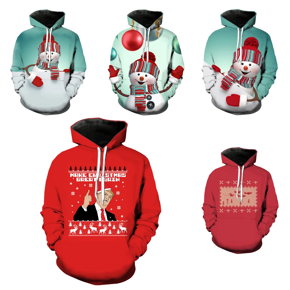 

LIASOSO Women Streetwear 3D Print Funny Christmas Hoodies Snowman Fashion Long Sleeve Men's Hooded Donald Trump Men Hoody D016-3