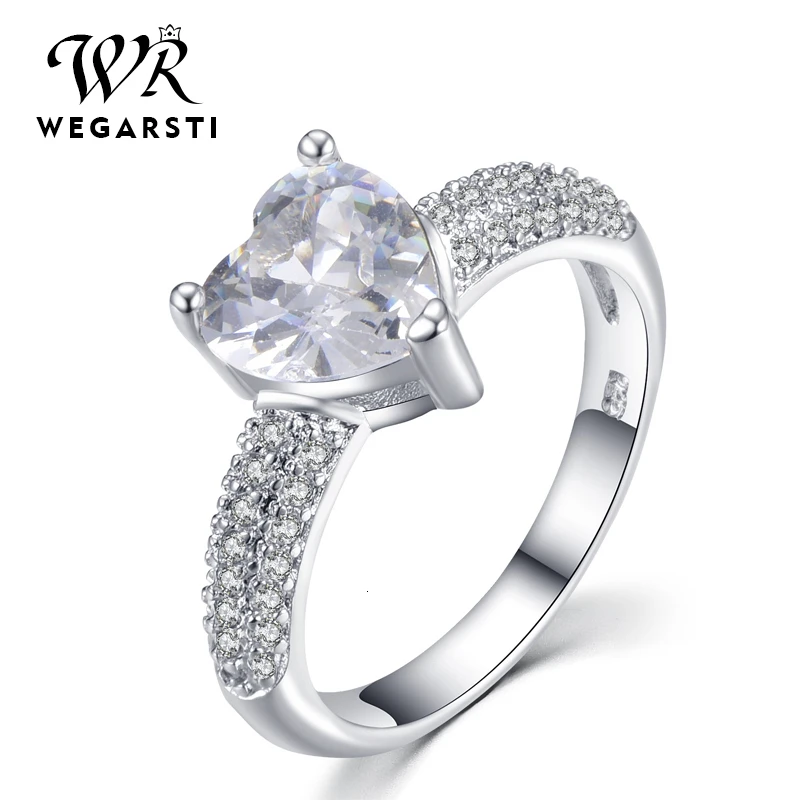 WEGARASTI, серебро 925, Ювелирное кольцо, аквамарин, Трендовое сердце, циркон, классика, 925 пробы, серебряные кольца, ювелирное изделие для женщин, подарок на помолвку - Цвет камня: Silver