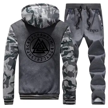 

Fashion Odin Viking Camo Sweatshirt Men Vikings Symbols Casual Fleece Hoodies Pants 2piece Sets Men Plus Size Hip Hop Sportswear