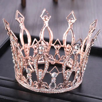 

Vintage Rose Gold Round Crystal Wedding Tiara Queen Crown for Bridal Headpiece Diadem Prom Hair Jewelry Wedding Hair Accessories
