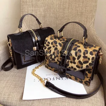 

Leopard Crossbody Bags For Women With Zipper Decoration Ladies Chain Handbags And Purses Patent Leather Small Shoulder Bag