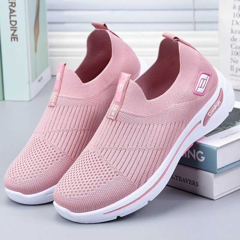 Women Leisure Sneakers Outdoor Mesh Soft Bottom Sport Shoes Vintage Solid Slip on Breathable Shoes Sneakers Women Zapatos Mujer