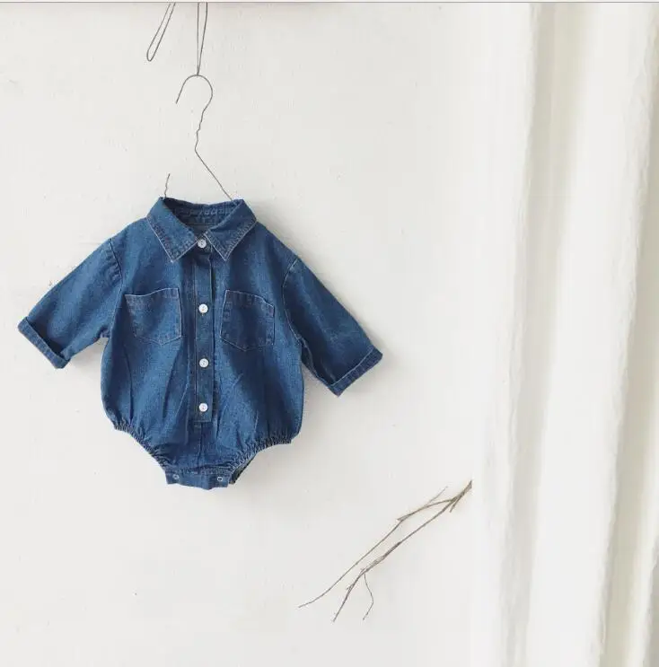 New Style Babys Girls Denim Romper Autumn Babys Jumpsuit 0-3t PX601