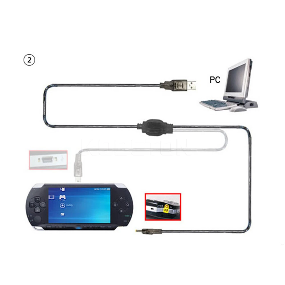 Хорошее качество 2 в 1 USB зарядное устройство зарядный кабель передачи данных для psp 2000 3000 К PC Черный