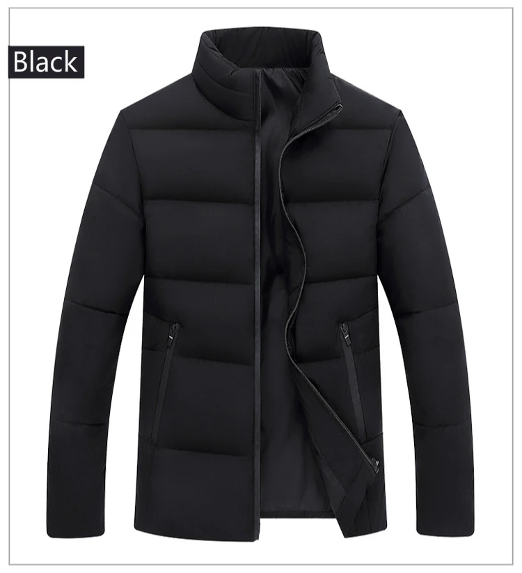 Зимняя новая мужская куртка, качественное теплое плотное пальто, зимняя темно-синяя черная парка, Мужская теплая верхняя одежда, модная мужская куртка на белом утином пуху - Цвет: Черный