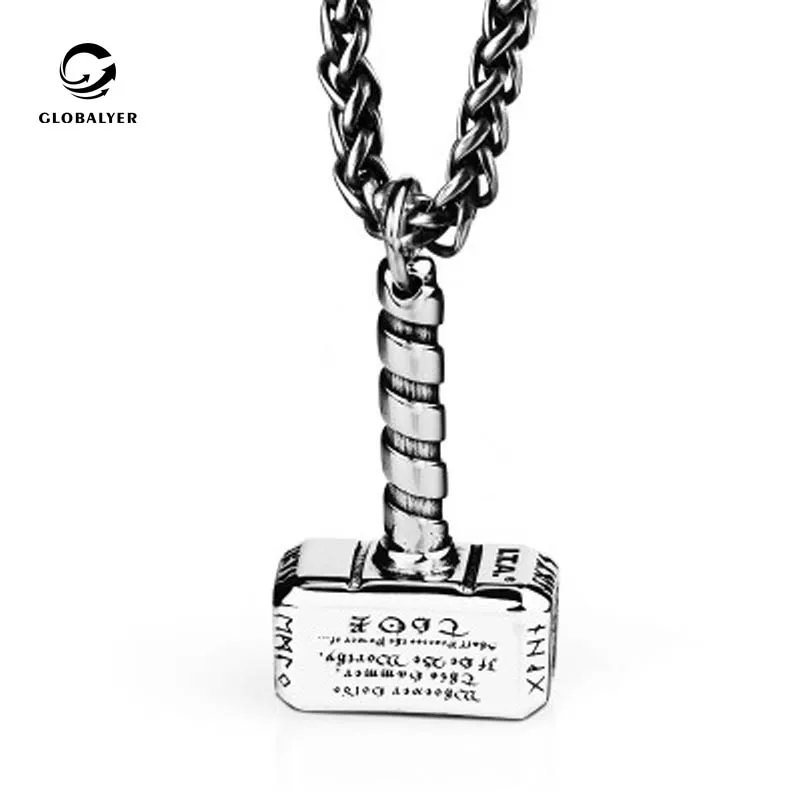 

Thor's hammer necklace Male hipster pendant Titanium steel retro street sweater chain Long personality accessories 235