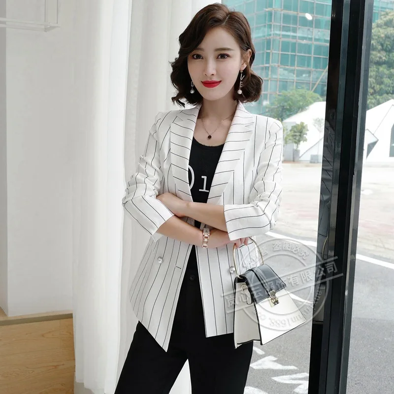 

2019 Stripes Small Suit WOMEN'S Coat New Style Fashion Elegant Slim Fit Ninth Sleeve Suit Coat