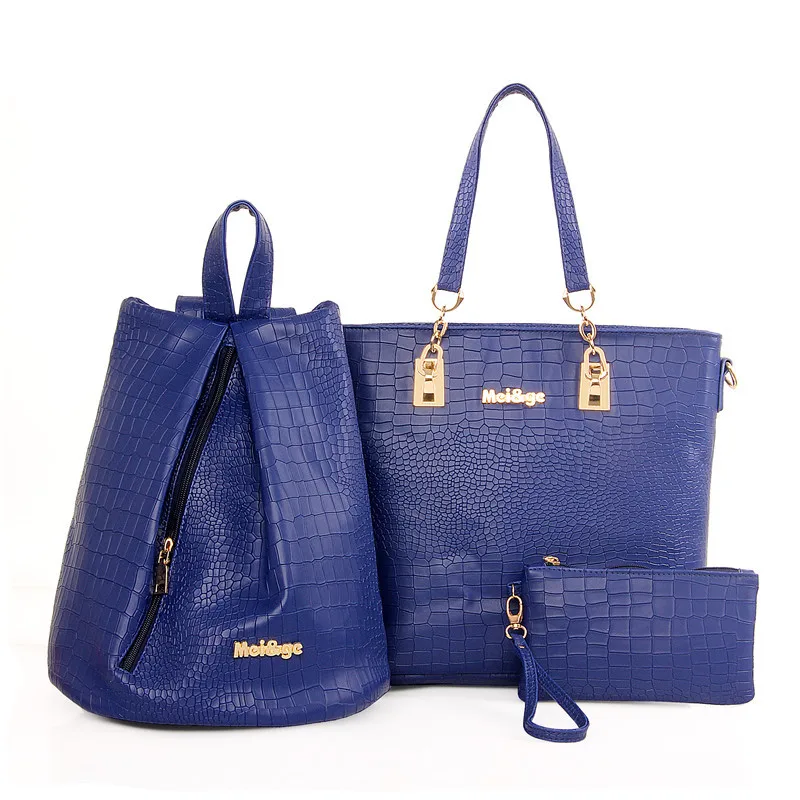 

WOMEN'S Bag Western Style Fashion Large Bag Versatile Crocodile Pattern Three-piece Set Different Size Bags-Shoulders And One Sh