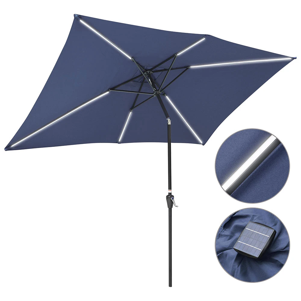Yestarry 10x6ft Rectangle Solar Led Patio Umbrella 6 Ribs Parasol Sunshade Tilt With Crank Aliexpress
