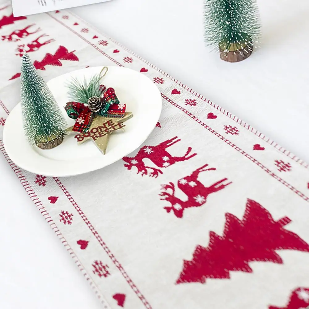 Christmas Table Runner Flag Christmas Decoration For Home Embroidered Elk Christmas Table Decor 201